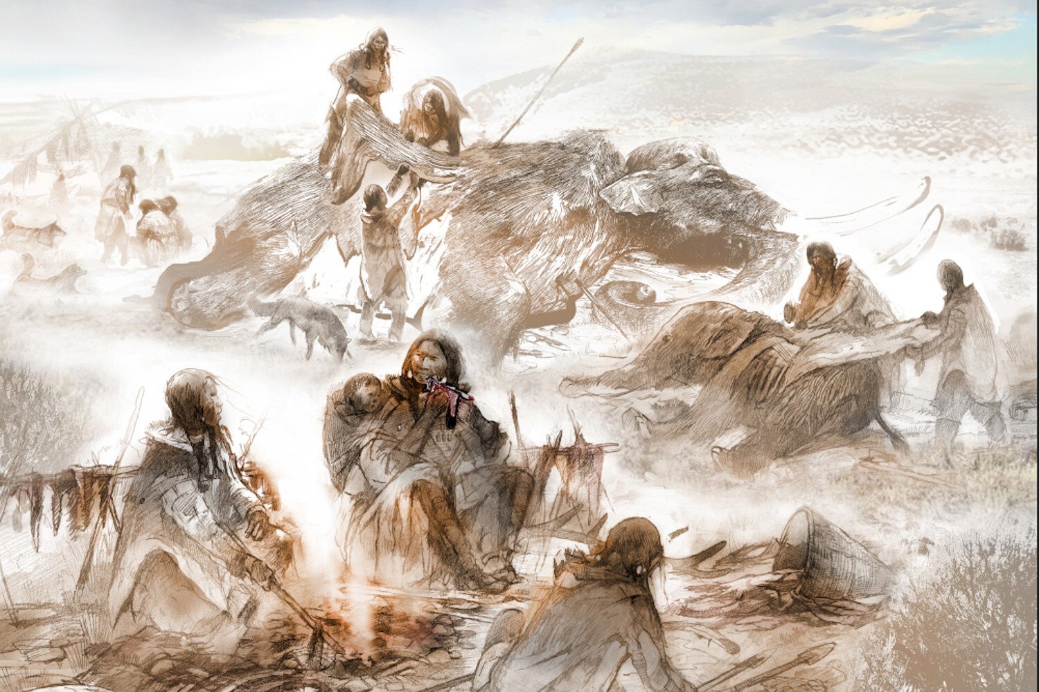 Clovis People Eating Mammoth Art