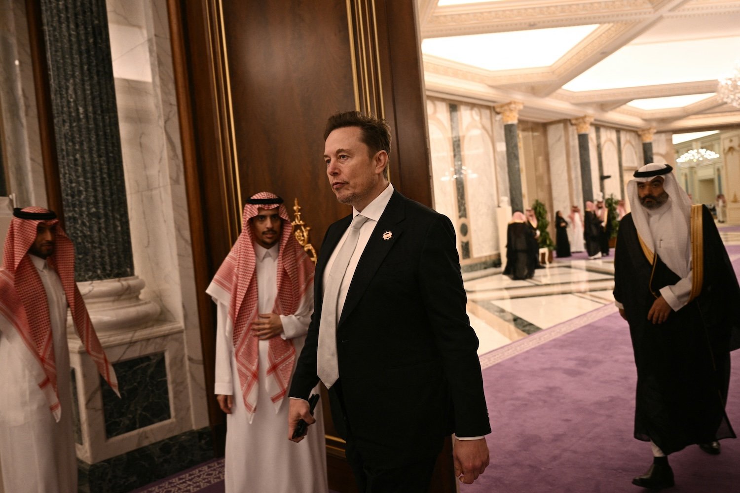 U.S. oligarch Elon Musk leaves after a bilateral meeting in Riyadh on May 13, 2025.
