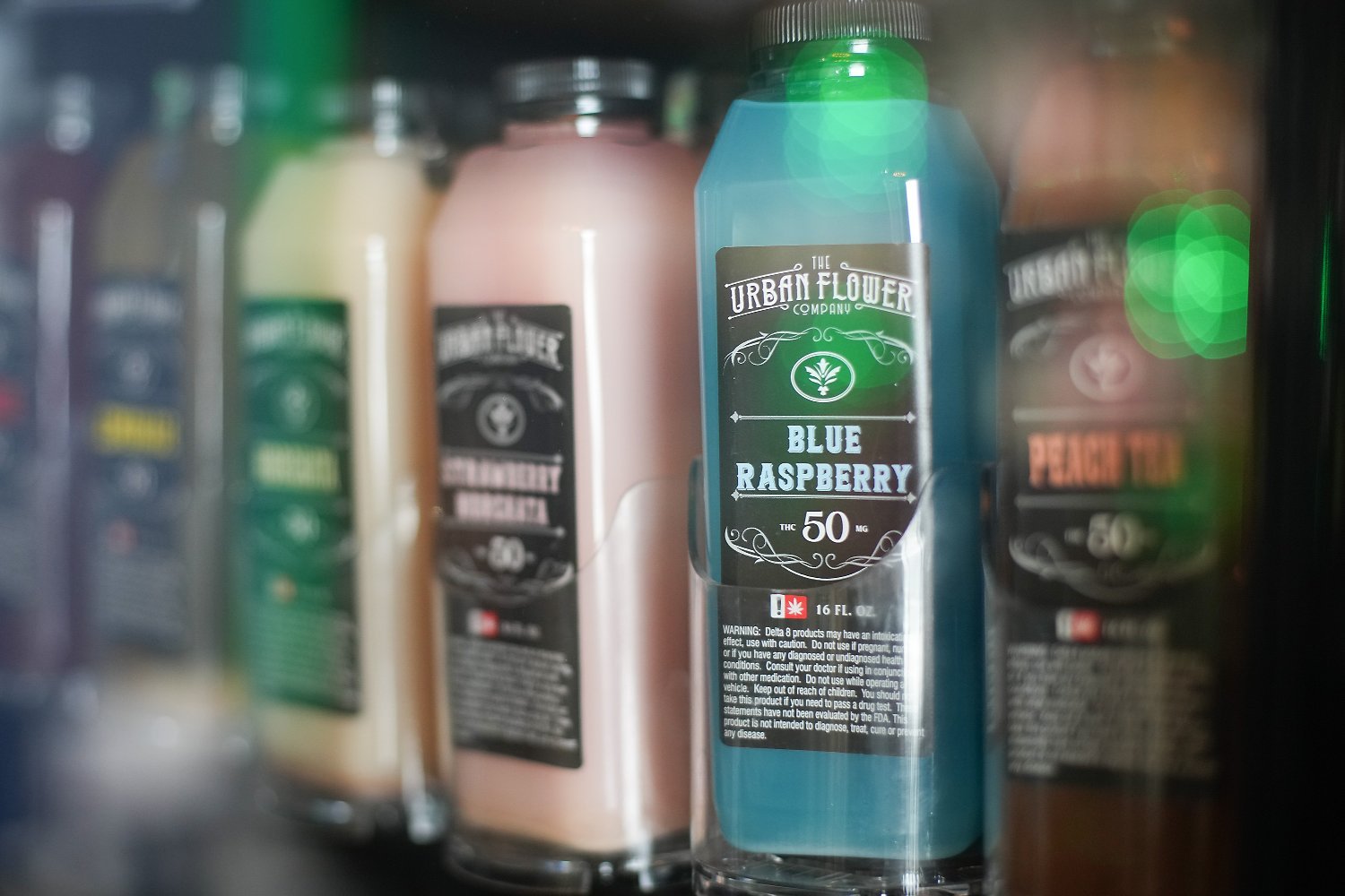 THC beverages on the shelf at a dispensary