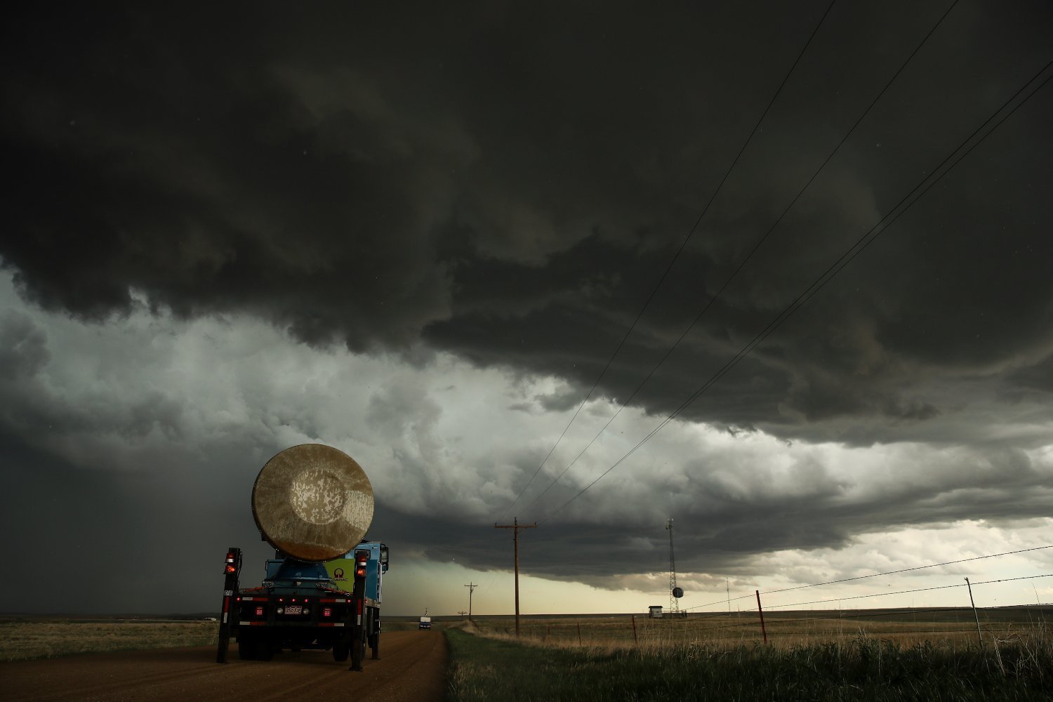 Doppler on Wheels (DOW) vehicle scans a supercell thunderstorm during a tornado research mission