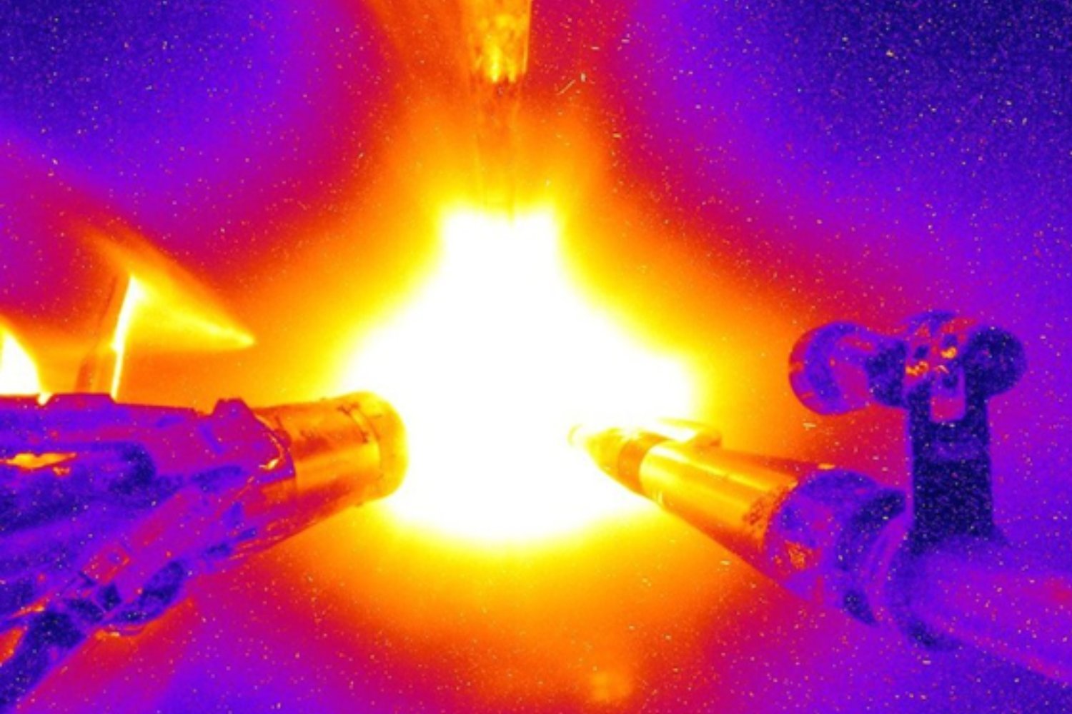 A colorized image of deuterium-tritium (DT) implosion at NIF.