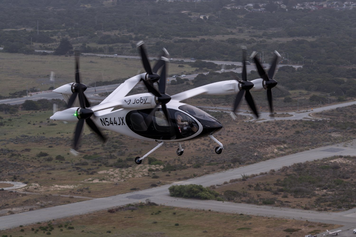 The Joby aircraft in flight.