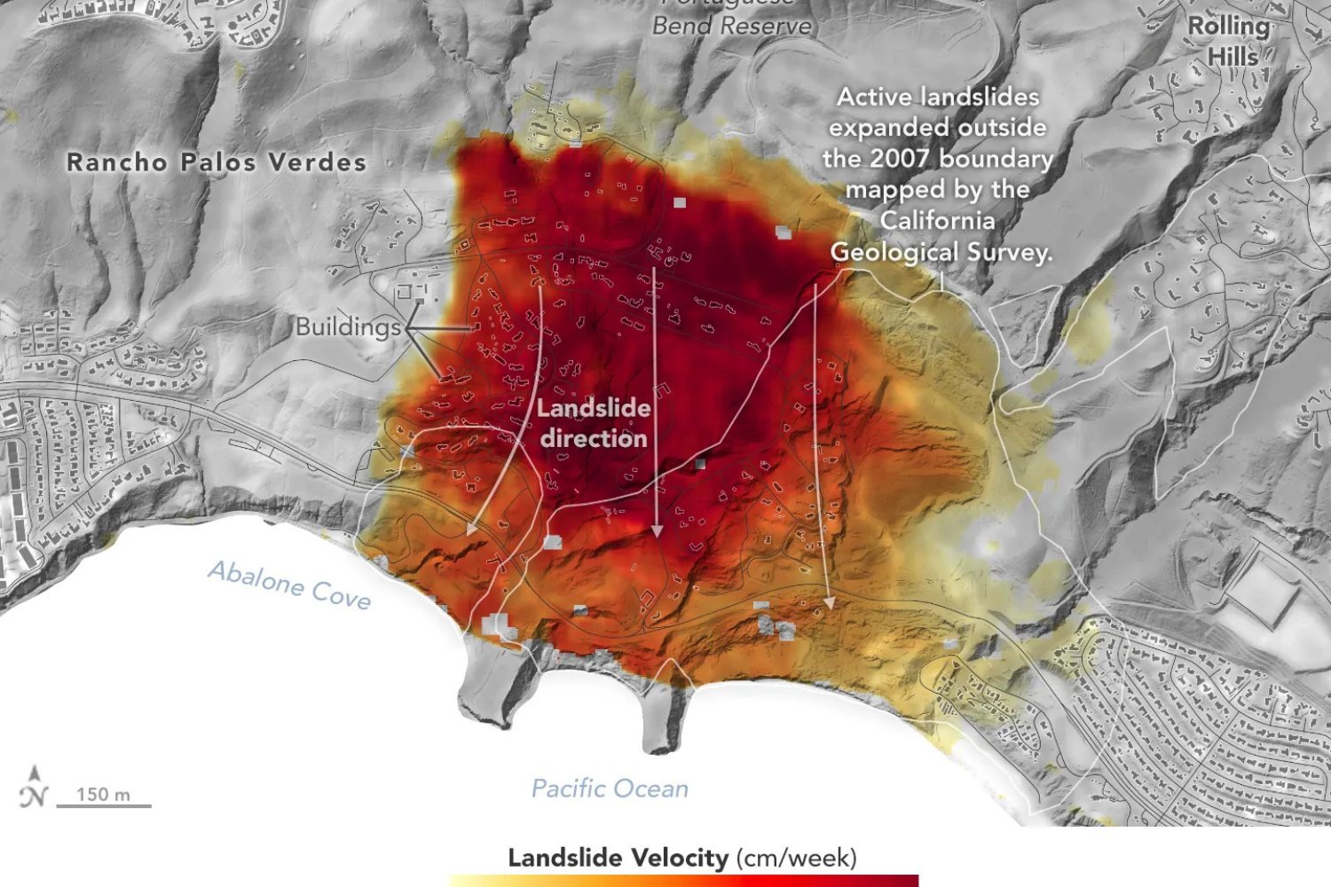 Radar data of the landslides on the Palos Verdes peninsula.