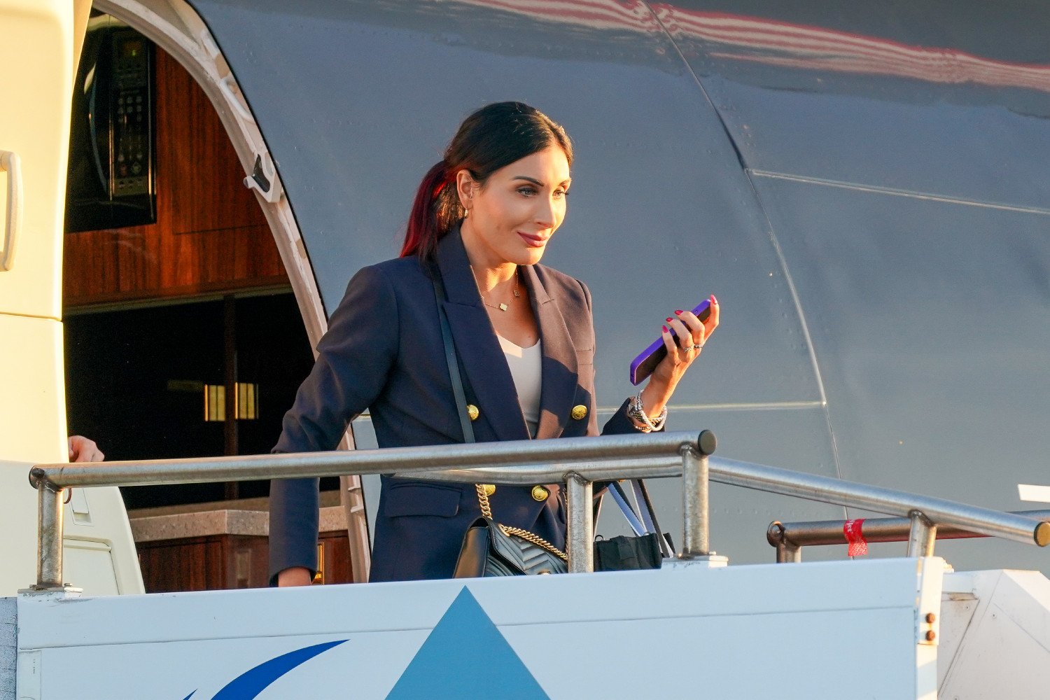 Laura Loomer arrives at Philadelphia International Airport on The Trump Organization's Boeing 757 ahead of The ABC News Presidential Debate on September 10, 2024, in Philadelphia, Pennsylvania