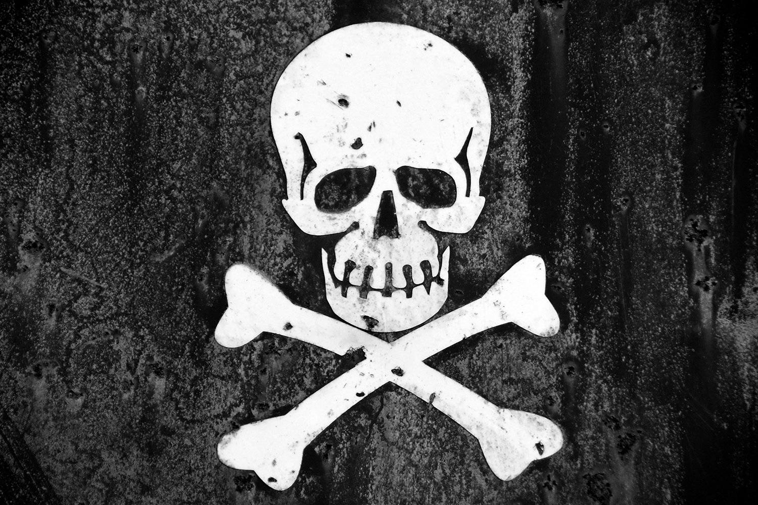A painted skull on a wall.