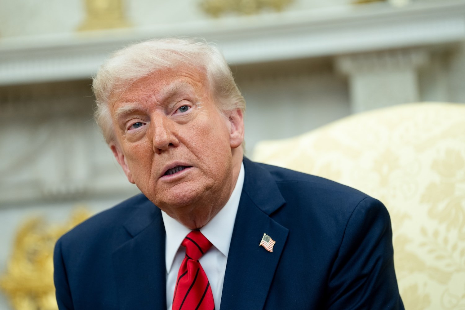 US President Donald Trump during a meeting with Giorgia Meloni, Italy's prime minister, not pictured, in the Oval Office of the White House in Washington, DC, US, on Thursday, April 17, 2025.
